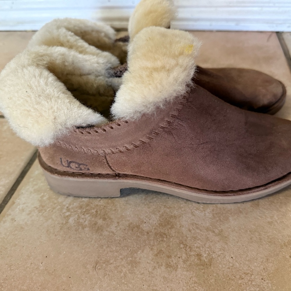 UGG Brown and Cream Cozy Suede Slippers